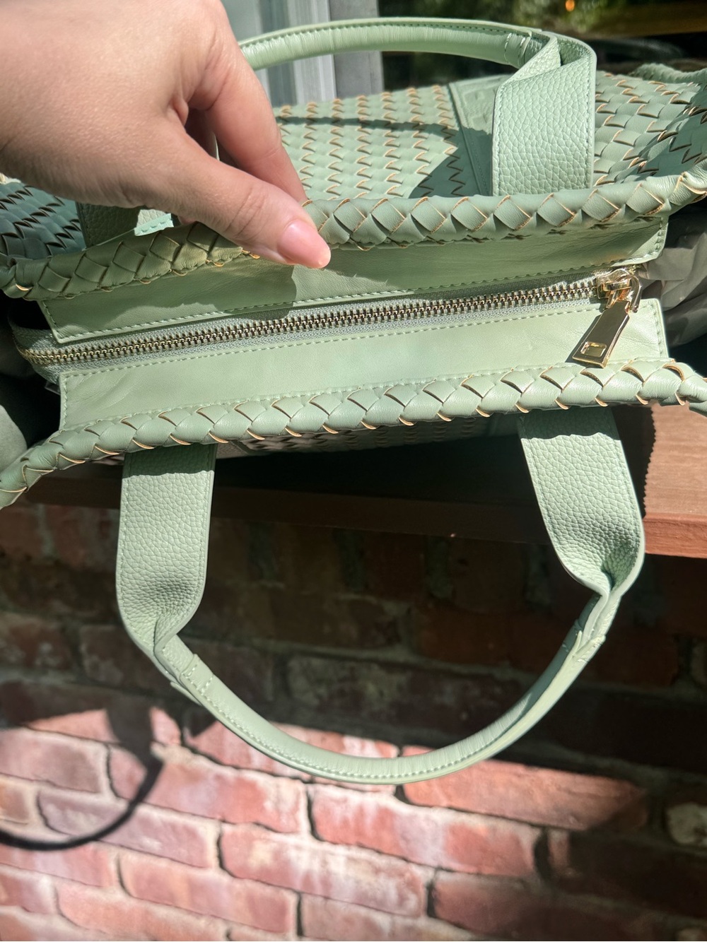 Ello Mint Woven Vegan Leather Tote Set | Wallet + Strap + Heart Charm | NWT - Picture 8 of 12